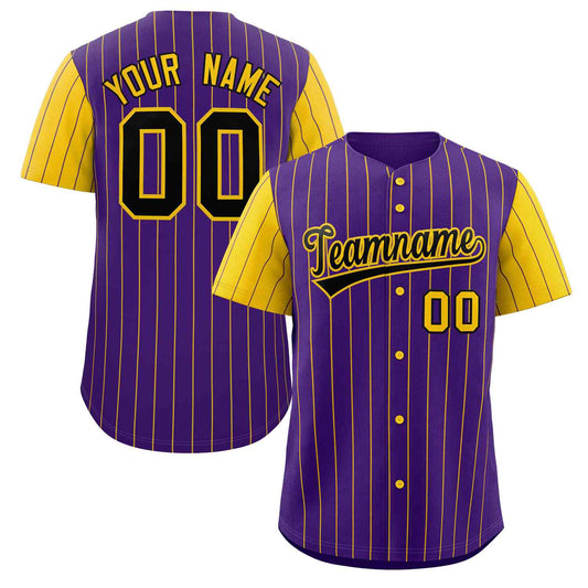 Custom Purple Black-Gold Stripe Fashion Raglan Sleeves Authentic Baseball Jersey