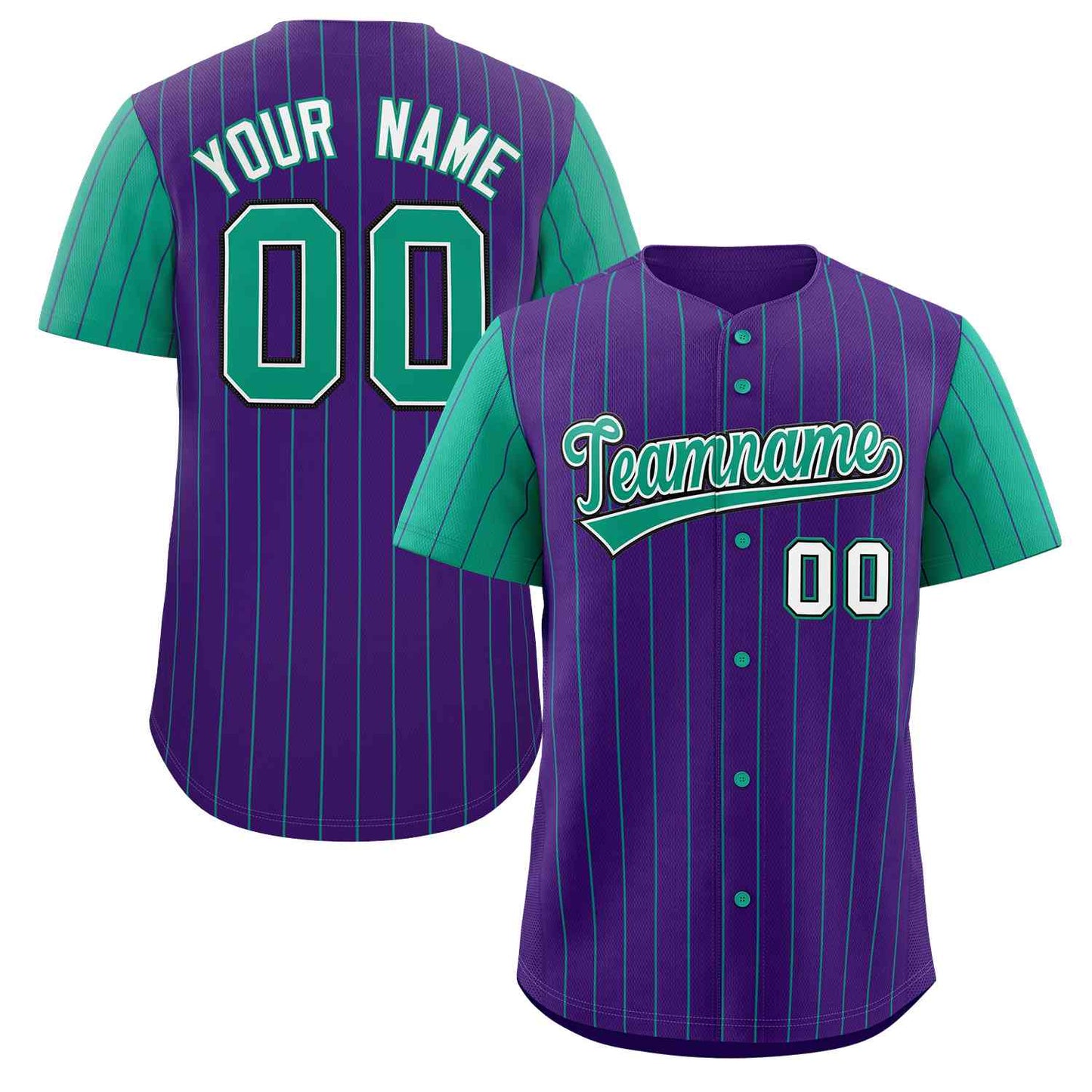 Custom Purple Teal-White Stripe Fashion Raglan Sleeves Authentic Baseball Jersey