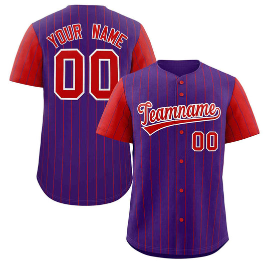 Custom Purple Red-White Stripe Fashion Raglan Sleeves Authentic Baseball Jersey