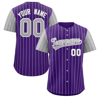 Custom Purple Gray-White Stripe Fashion Raglan Sleeves Authentic Baseball Jersey