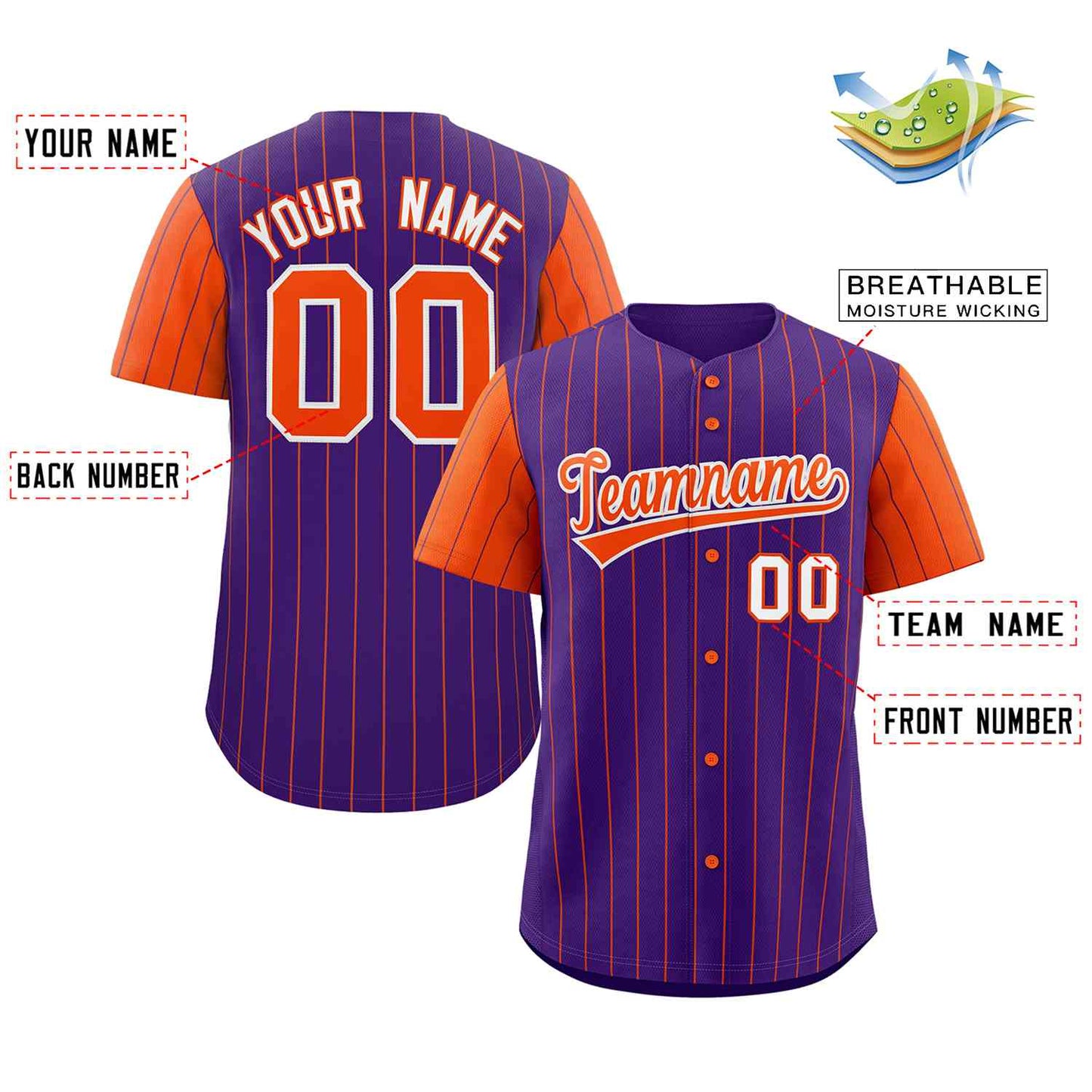 Custom Purple Orange-White Stripe Fashion Raglan Sleeves Authentic Baseball Jersey