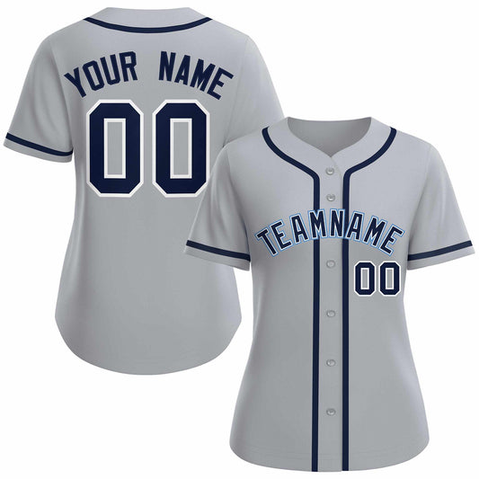 Custom Gray Navy White Classic Style Baseball Jersey for Women