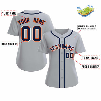 Custom Gray Navy Orange Classic Style Baseball Jersey for Women