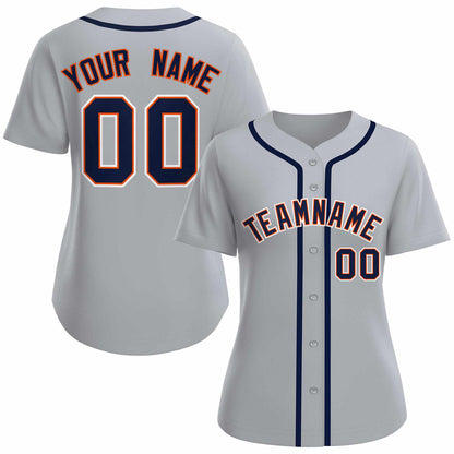 Custom Gray Navy Orange Classic Style Baseball Jersey for Women