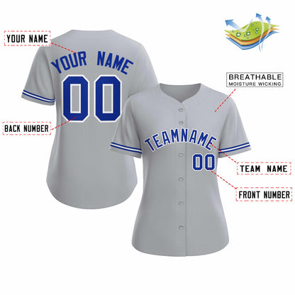 Custom Gray Royal White Classic Style Baseball Jersey for Women