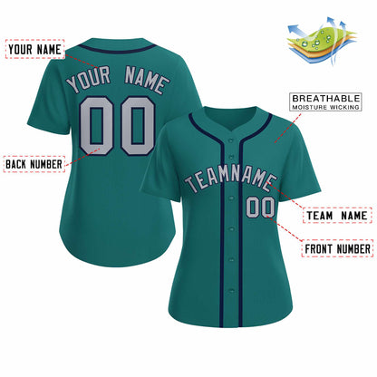 Custom Aqua Gray Navy Classic Style Baseball Jersey for Women