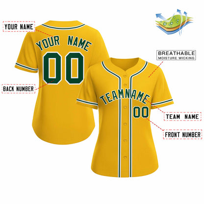 Custom Gold Green White Classic Style Baseball Jersey for Women