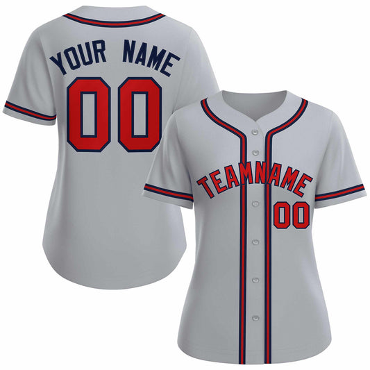 Custom Gray Red Navy Classic Style Baseball Jersey for Women