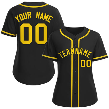 Custom Black Gold-Black Classic Style Baseball Jersey For Women