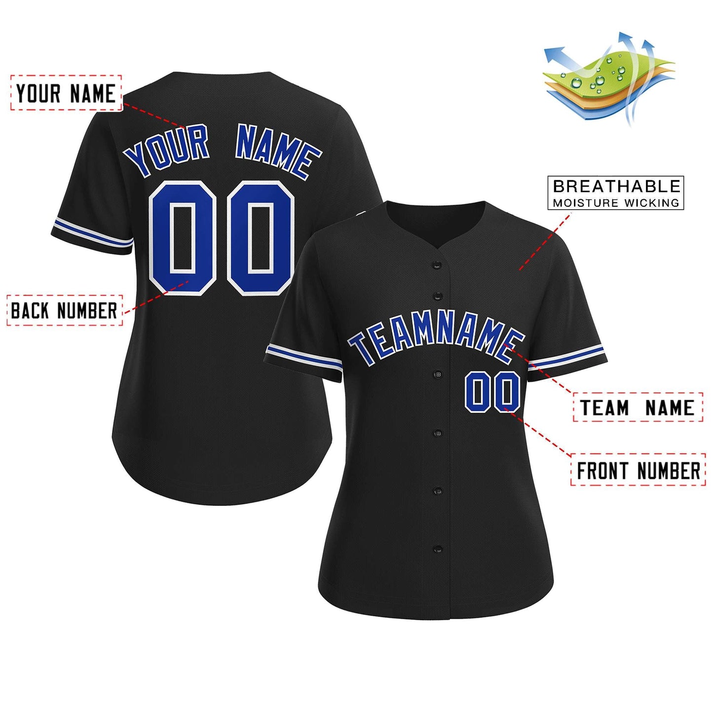 Custom Black Royal-White Classic Style Baseball Jersey For Women