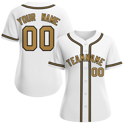 Custom White Old Gold-Black Classic Style Baseball Jersey For Women