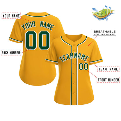 Custom Gold Green-White Classic Style Baseball Jersey For Women