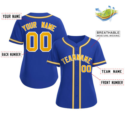 Custom Royal Gold-White Classic Style Baseball Jersey For Women