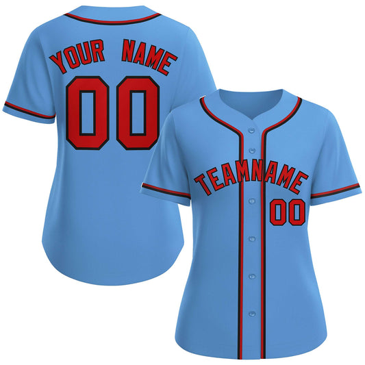 Custom Light Blue Red-Black Classic Style Baseball Jersey For Women