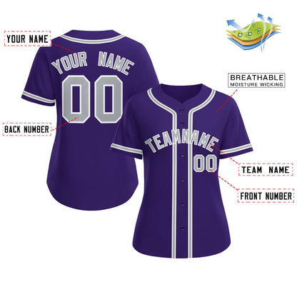 Custom Purple Gray-White Classic Style Baseball Jersey For Women