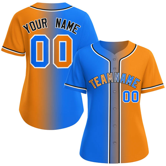 Custom Light Blue Orange-White Gradient Fashion Baseball Jersey For Women