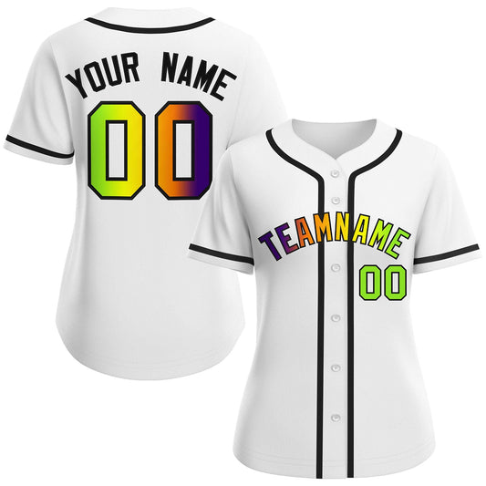 Custom White Purple-Black Gradient Fashion Baseball Jersey For Women