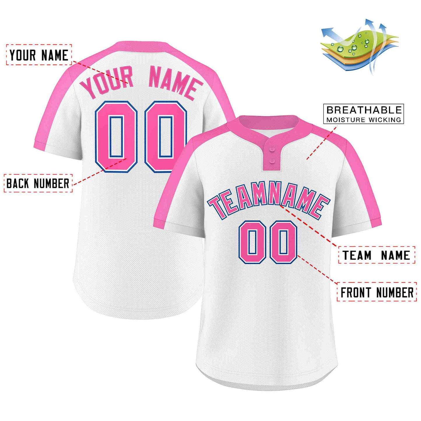 Custom White Pink-White Classic Style Authentic Two-Button Baseball Jersey