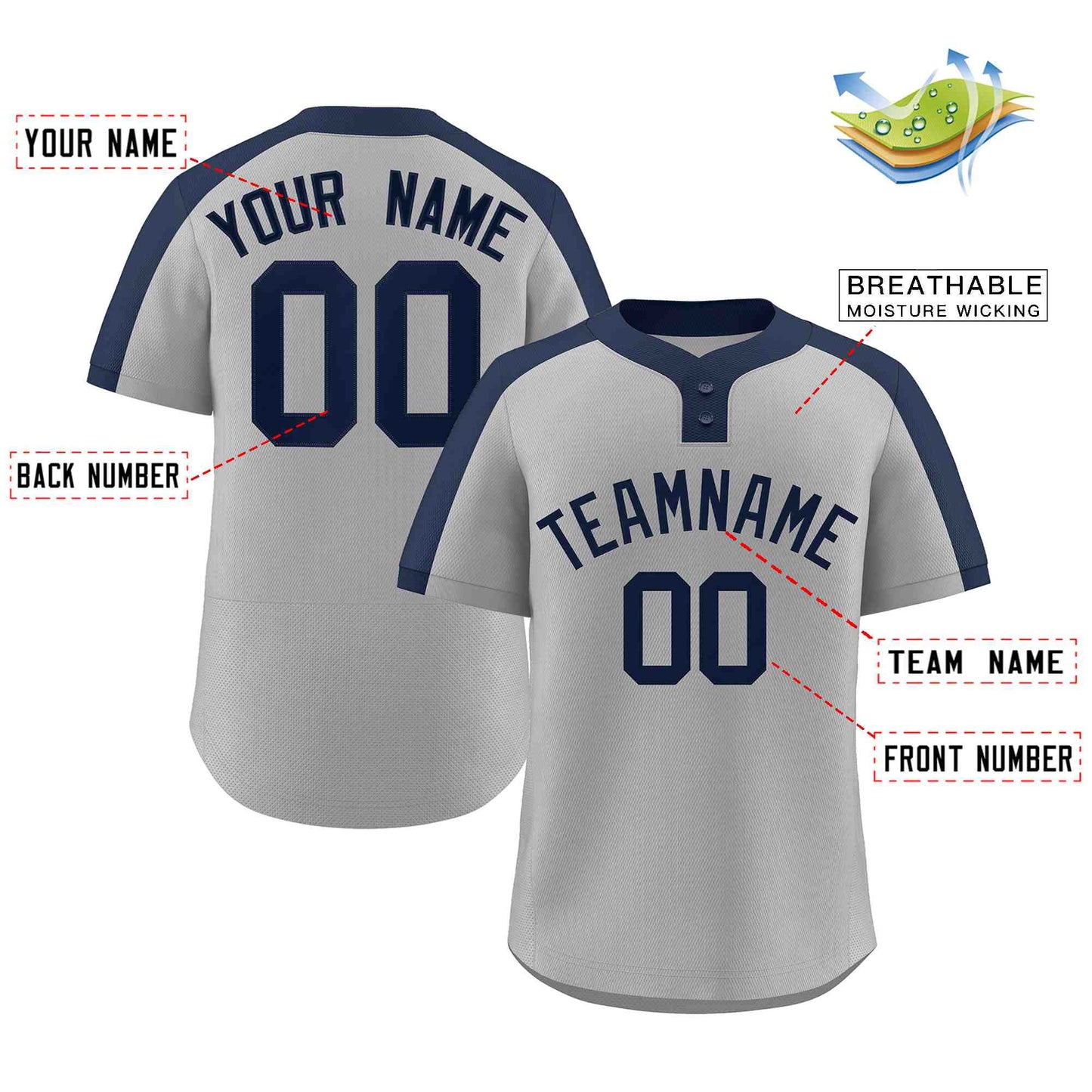 Custom Gray Navy Classic Style Authentic Two-Button Baseball Jersey