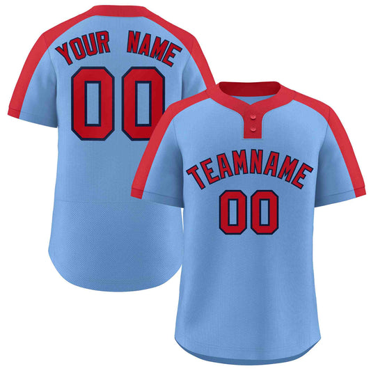 Custom Light Blue Red-Navy Classic Style Authentic Two-Button Baseball Jersey