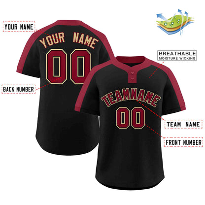 Custom Black Crimson-Black Classic Style Authentic Two-Button Baseball Jersey