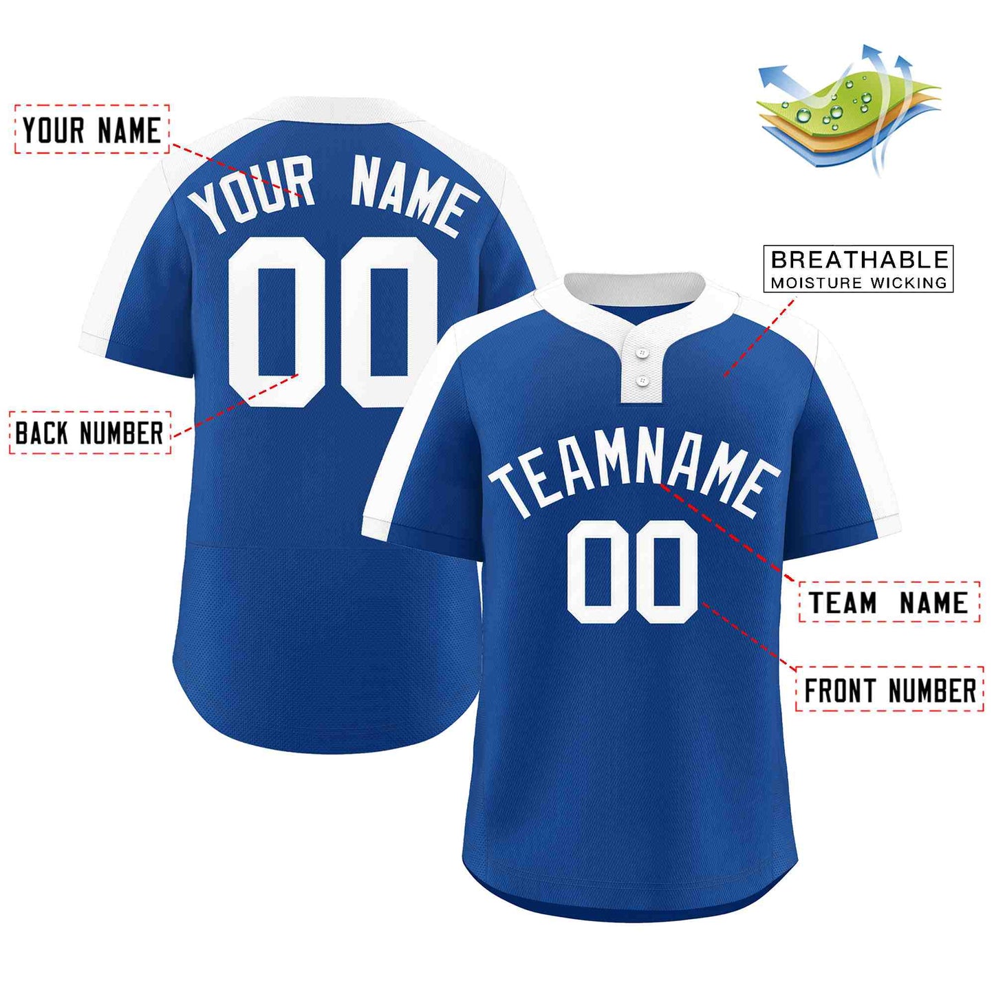 Custom Royal White Classic Style Authentic Two-Button Baseball Jersey