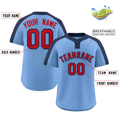 Custom Light Blue Red-Navy Classic Style Authentic Two-Button Baseball Jersey