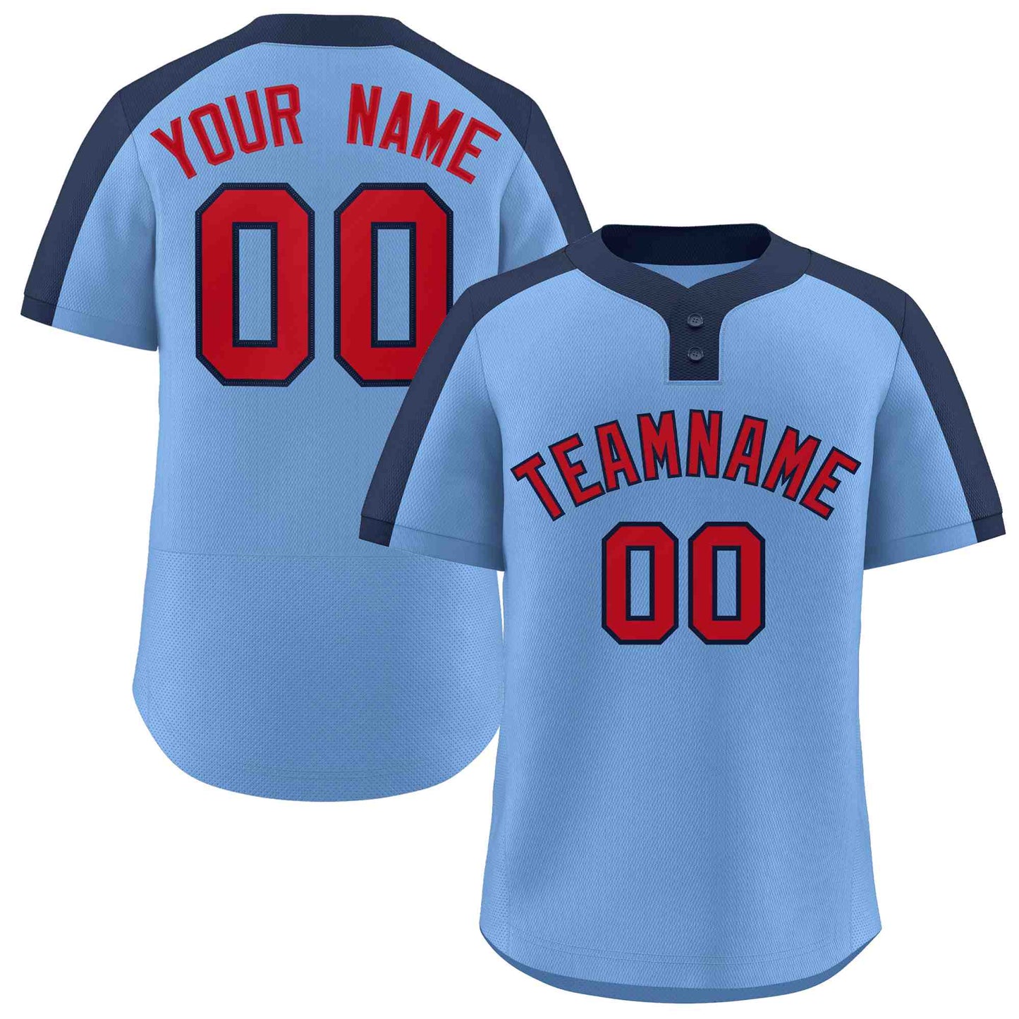 Custom Light Blue Red-Navy Classic Style Authentic Two-Button Baseball Jersey