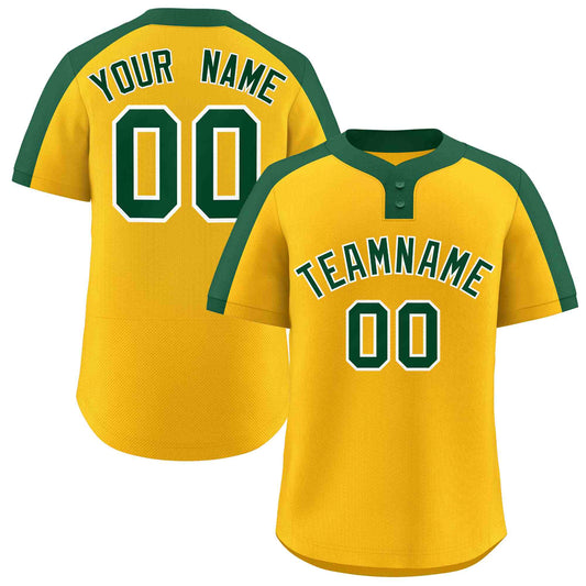 Custom Gold Green-White Classic Style Authentic Two-Button Baseball Jersey