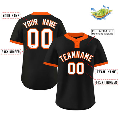 Custom Black White-Orange Classic Style Authentic Two-Button Baseball Jersey