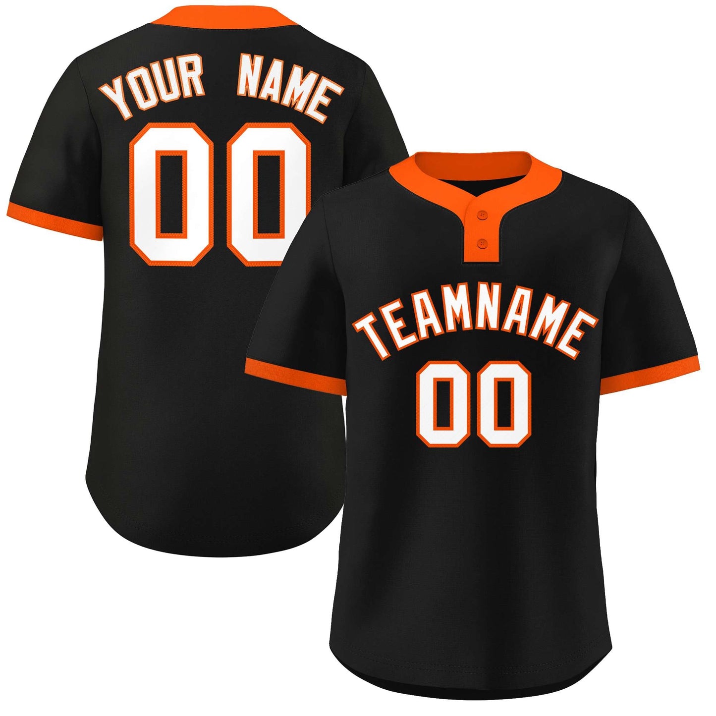 Custom Black White-Orange Classic Style Authentic Two-Button Baseball Jersey