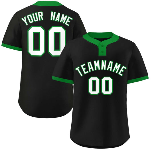 Custom Black White-Kelly Green Classic Style Authentic Two-Button Baseball Jersey