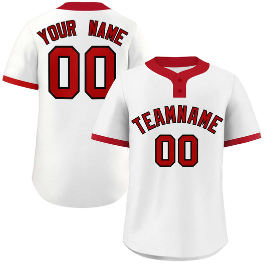 Custom White Red-Black Classic Style Authentic Two-Button Baseball Jersey