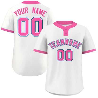 Custom White Pink-Royal Classic Style Authentic Two-Button Baseball Jersey