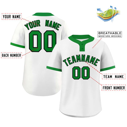 Custom White Kelly Green-Black Classic Style Authentic Two-Button Baseball Jersey