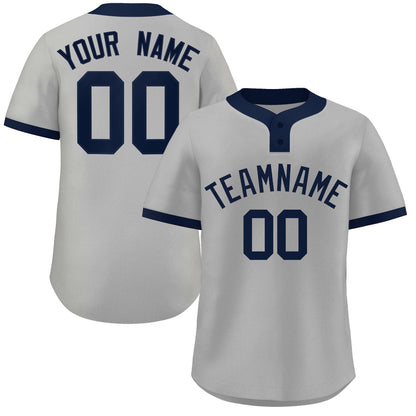 Custom Gray Navy Classic Style Authentic Two-Button Baseball Jersey