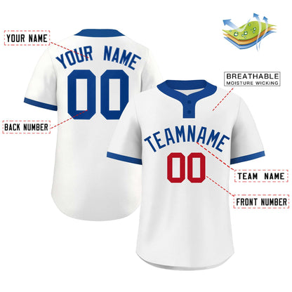 Custom White Royal-Red Classic Style Authentic Two-Button Baseball Jersey