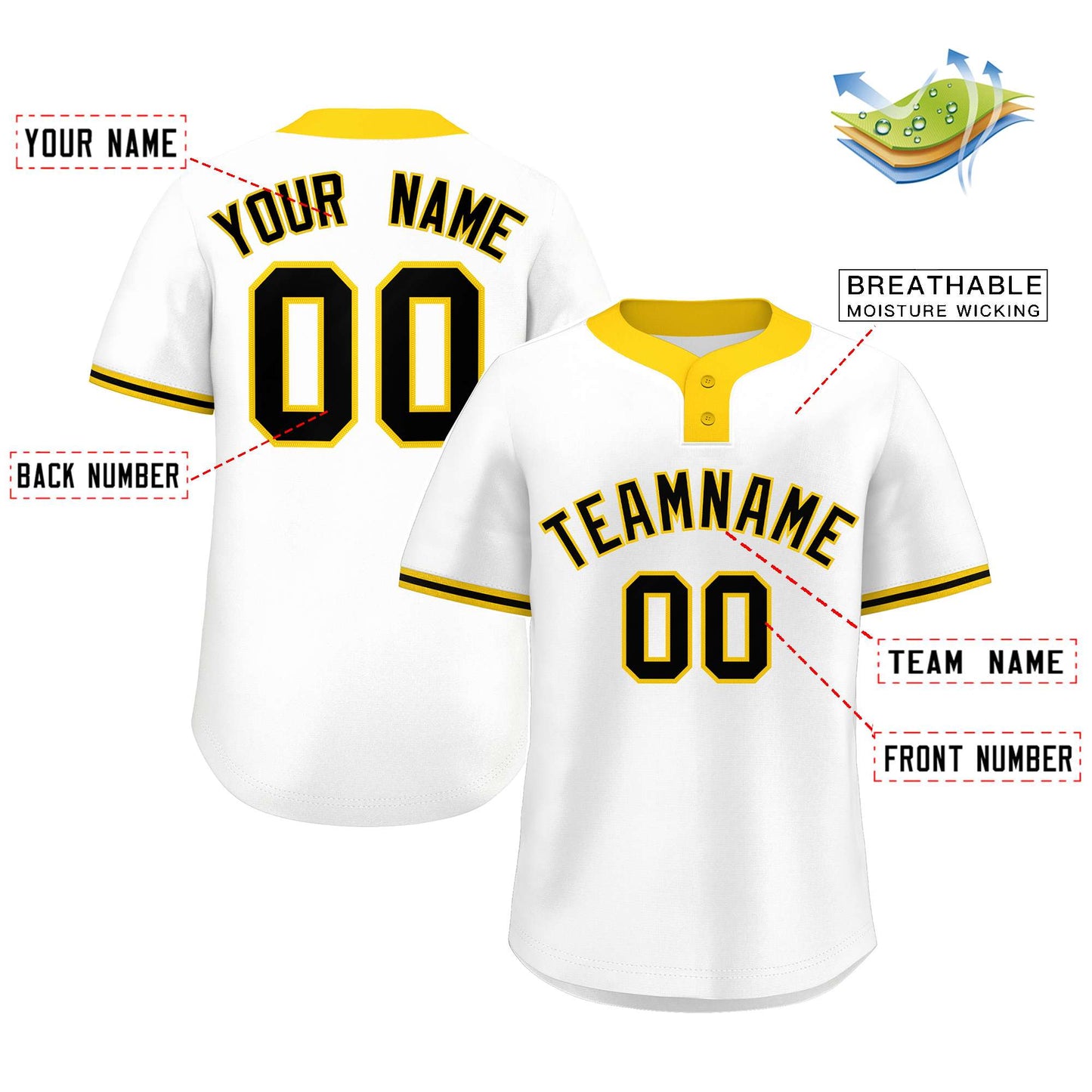 Custom White Black-Gold Classic Style Authentic Two-Button Baseball Jersey