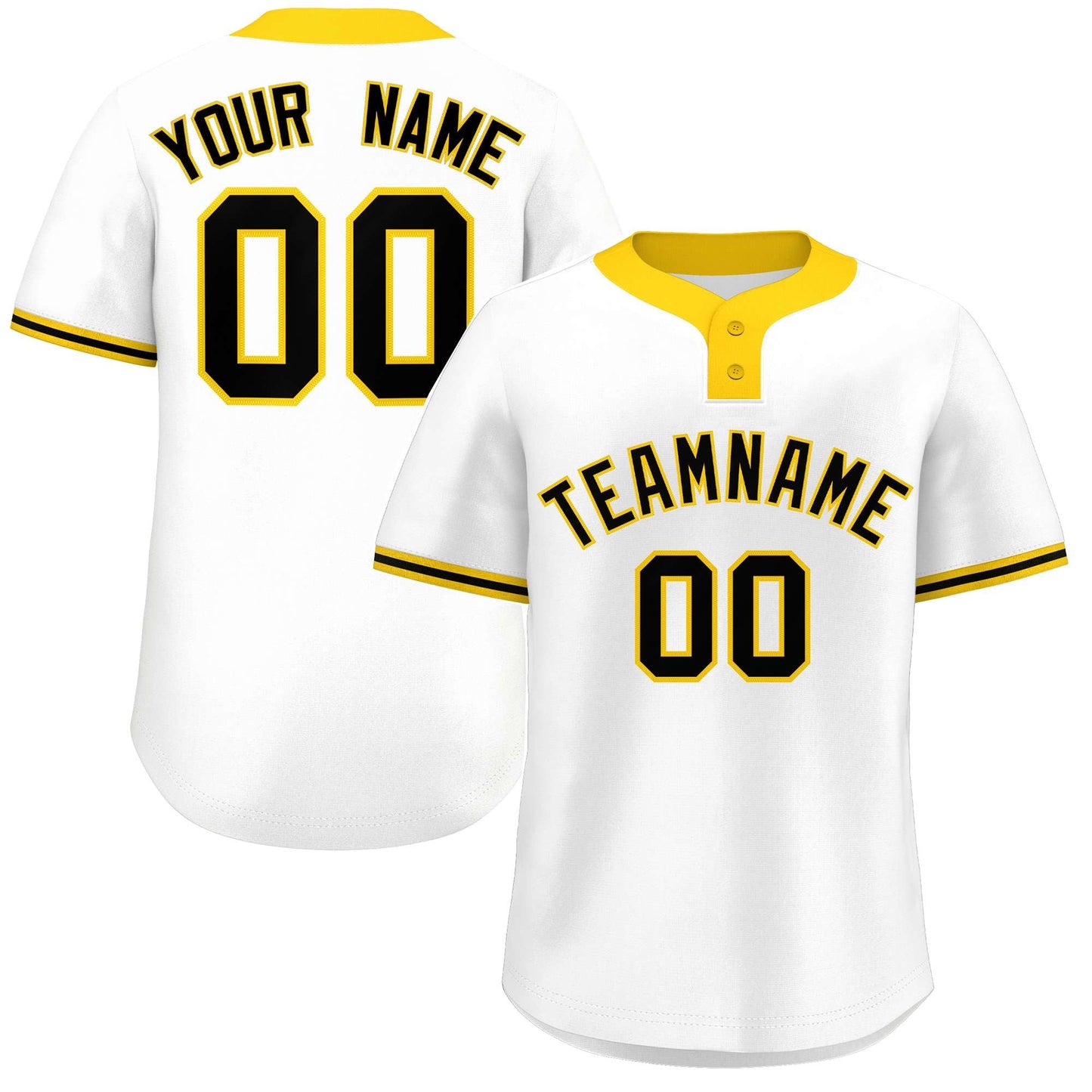 Custom White Black-Gold Classic Style Authentic Two-Button Baseball Jersey