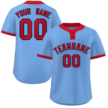 Custom Light Blue Red Classic Style Authentic Two-Button Baseball Jersey