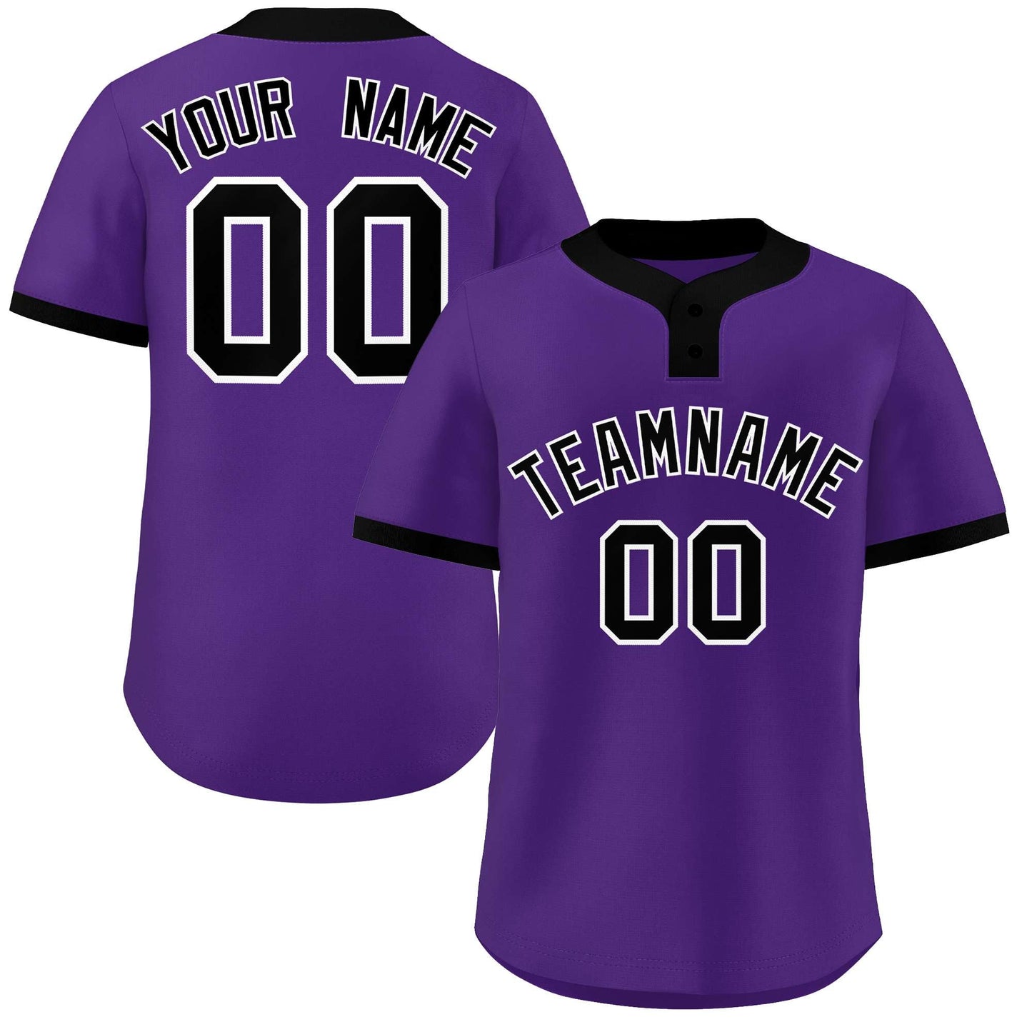 Custom Purple Black-White Classic Style Authentic Two-Button Baseball Jersey