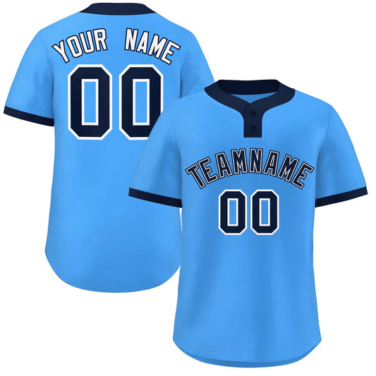 Custom Powder Blue Navy-White Classic Style Authentic Two-Button Baseball Jersey