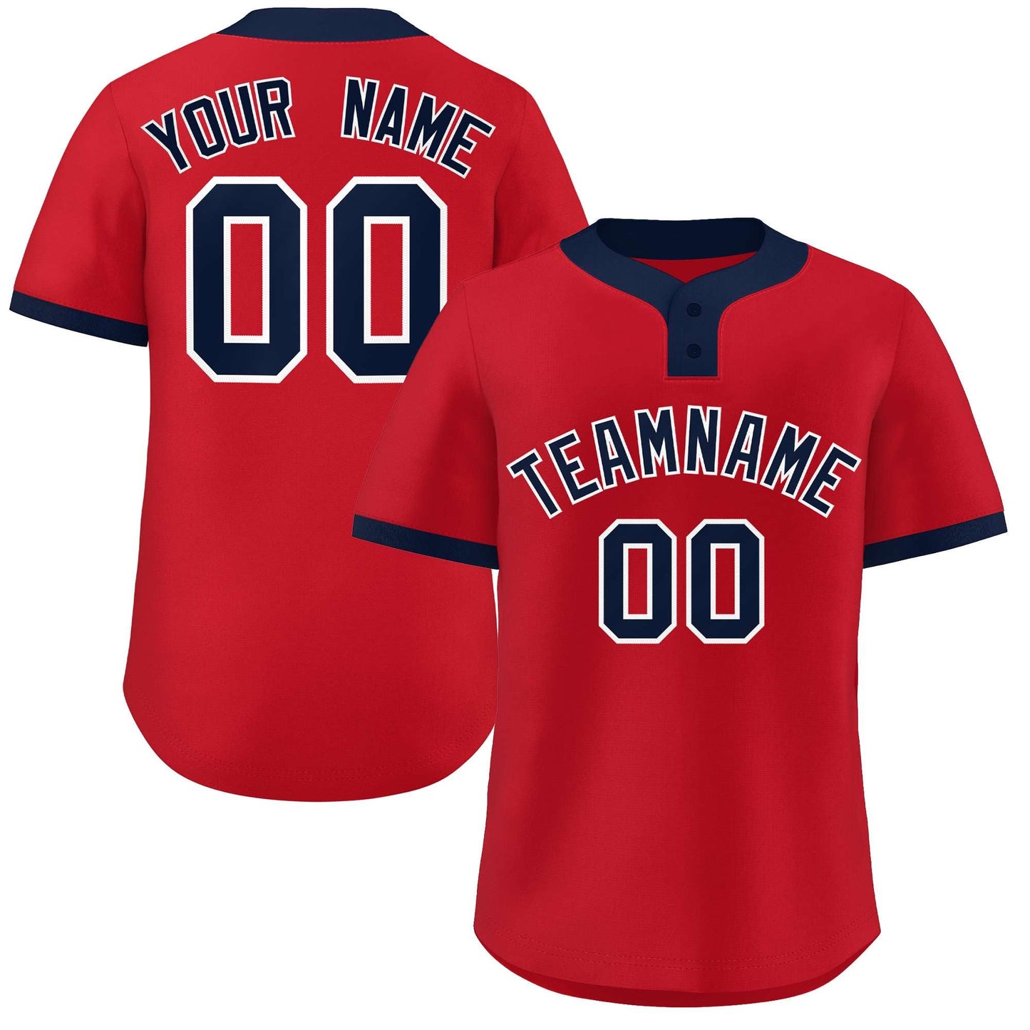 Custom Red Navy-White Classic Style Authentic Two-Button Baseball Jersey