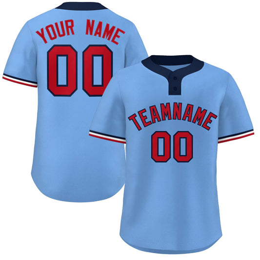 Custom Light Blue Red-Navy Classic Style Authentic Two-Button Baseball Jersey