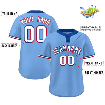 Custom Light Blue White-Red Classic Style Authentic Two-Button Baseball Jersey