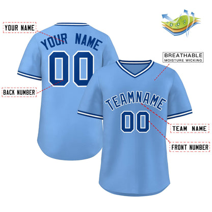 Custom Light Blue Royal-White Classic Style Personalized Authentic Pullover Baseball Jersey