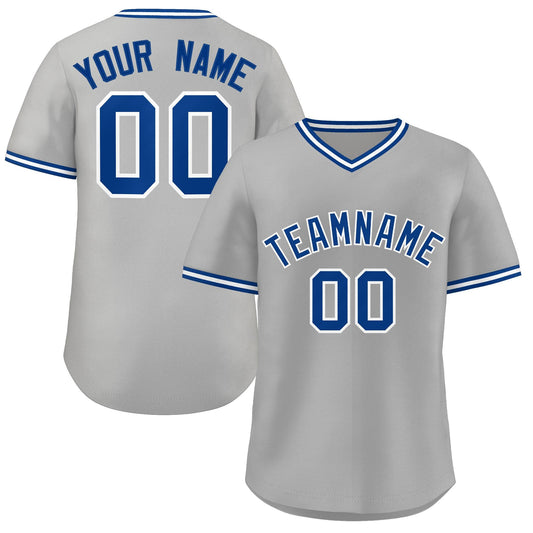 Custom Gray Royal-White Classic Style Personalized Authentic Pullover Baseball Jersey