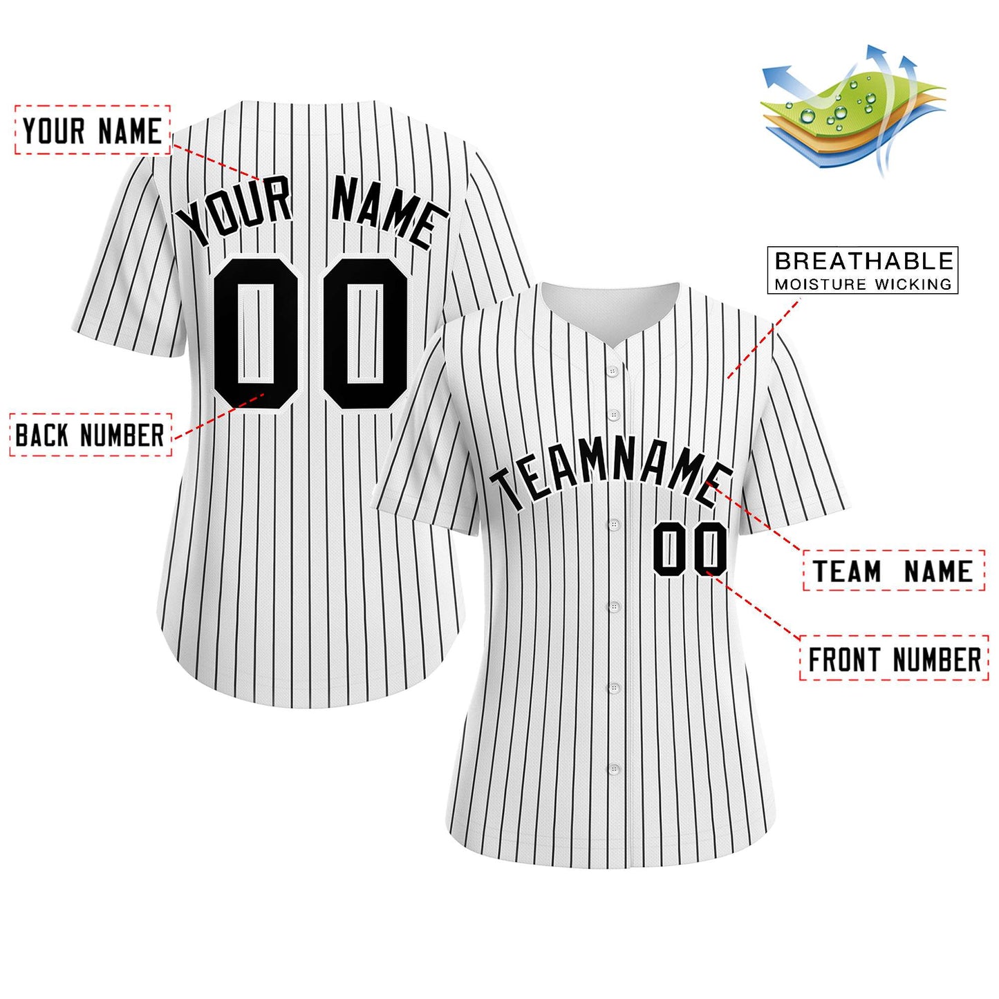 Custom White Black-White Stripe Fashion Baseball Jersey For Women