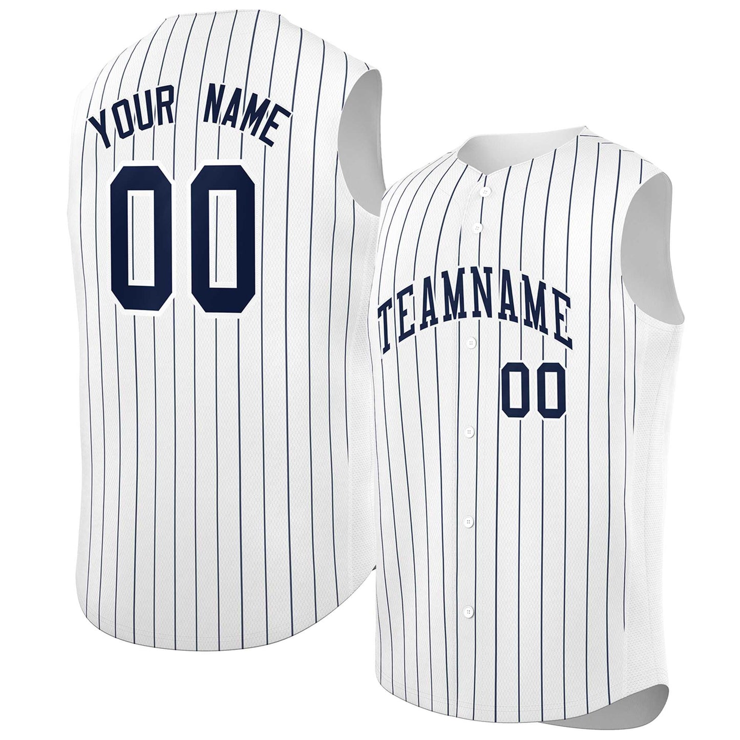 Custom White Navy-White Sleeveless Stripe Fashion Baseball Jersey