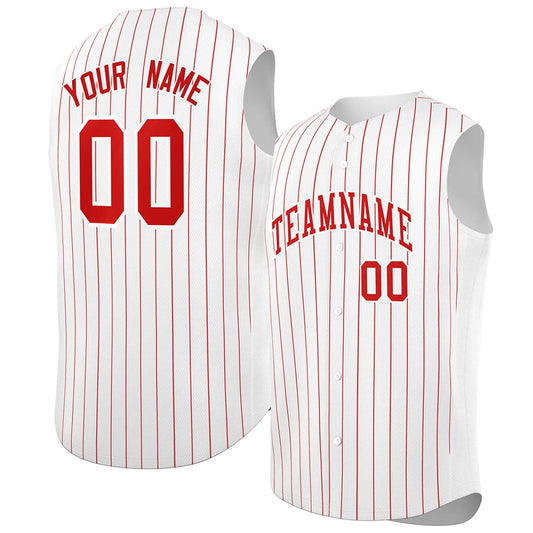 Custom White Red-White Sleeveless Stripe Fashion Baseball Jersey